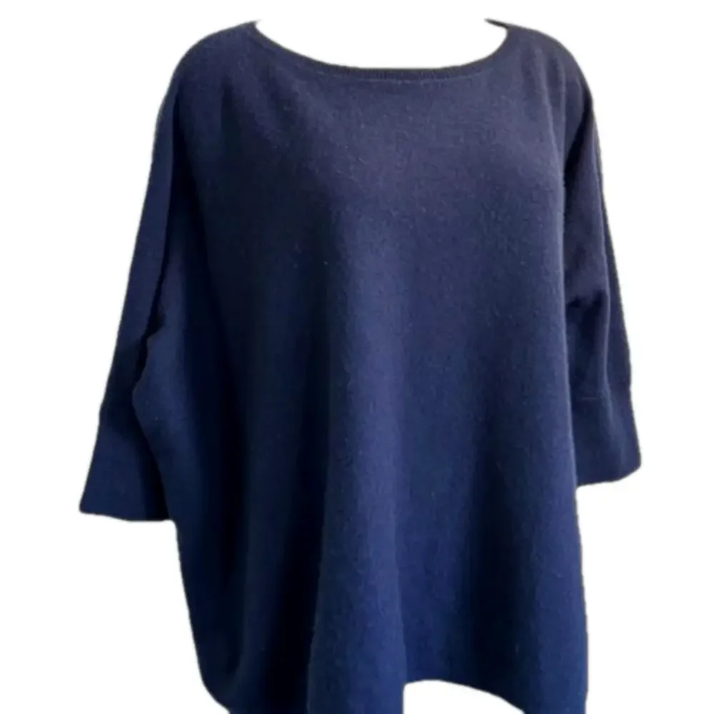 Garnet Hill 100% cashmere dark blue boxy sweater SMALL AS IS